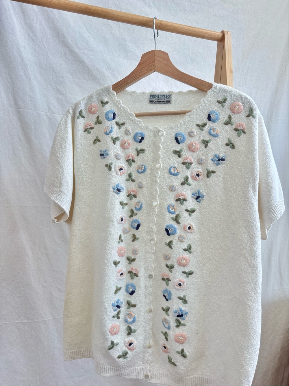Principles Cream Floral Embroidered Short Sleeve Cardigan Top
